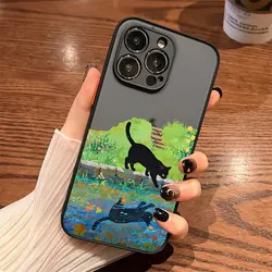 Charming Anime Landscape Cat Art Shockproof Phone Case - iPhone 15 (Black HMCH2 1)