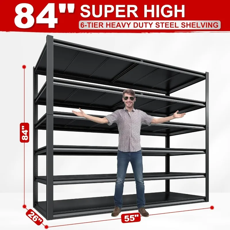 6-Tier Garage Shelving Heavy Duty Shelving Units and Storage Shelves, Rack Garage Storage Shelves Pantry Industrial Shelves garage shelving heavy duty storage shelves 2500lbs heavy duty shelving 5 tier adjustable metal shelves