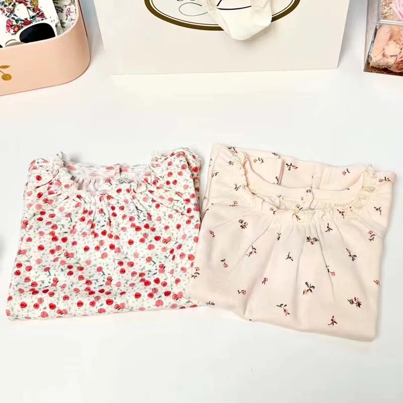 

Pre-sale (Ship in Late April) 2024 BP Summer Girls Full Cherry Printed Shirt & Shorts Suit Baby Girl Clothes Floral Kids Clothes