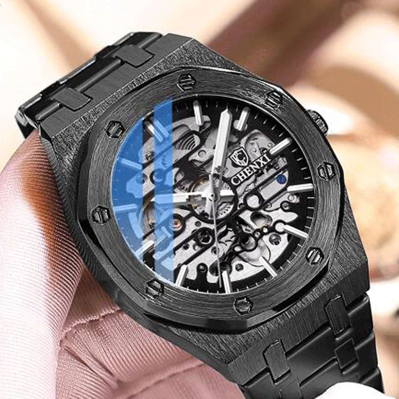 2021 CHENXI Watch Men Skeleton Watches Black Stainless Steel Automatic Mechanical Wristwatches 30m Waterproof Clock Reloj HombreCHENXI Men Mechanical Watch Brand Luxury Waterproof Luminous Automatic Wristwatch Stainless Steel Business Clock Reloj Hombre