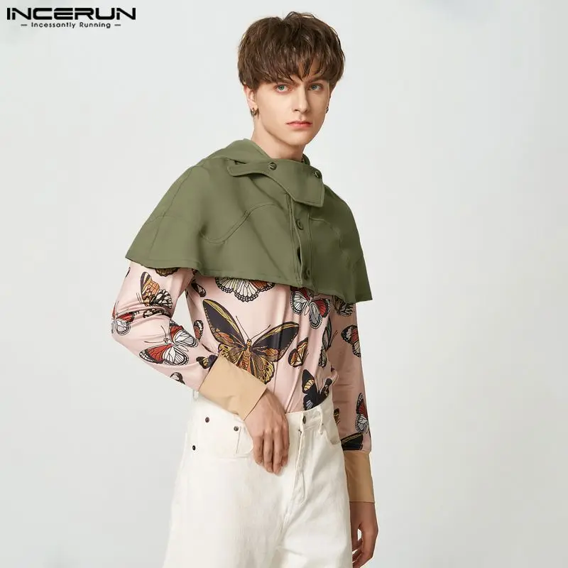 Summer Spring Tops INCERUN 2024 Handsome Men Sleeveless Hooded Cloaks Cape Male Streetwear Solid Short Trench Thin Jackets S-5XL