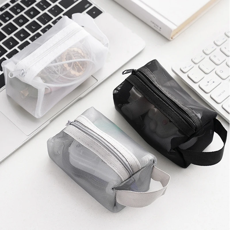 Large Capacity Key Bags Transparent Cosmetic Bag Square Mesh Storage Pouch Mini Zipper Coin Purse Mini Wash Bag Stationery Case 2