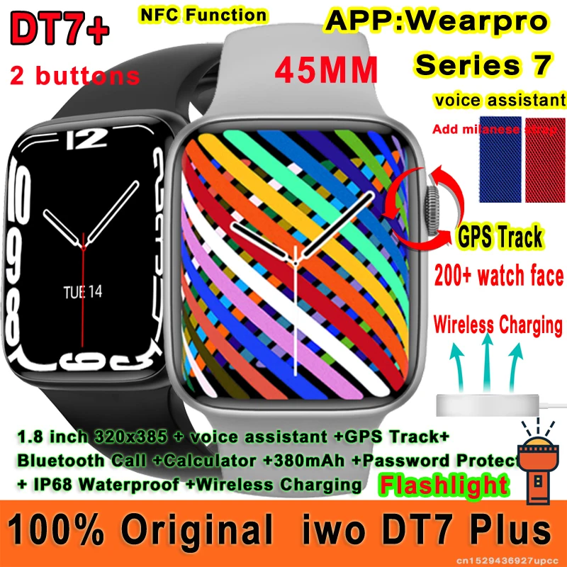 Оригинальные Смарт-часы iwo DT7 + серия 7 функция NFC Bluetooth вызов голосовой помощник ии