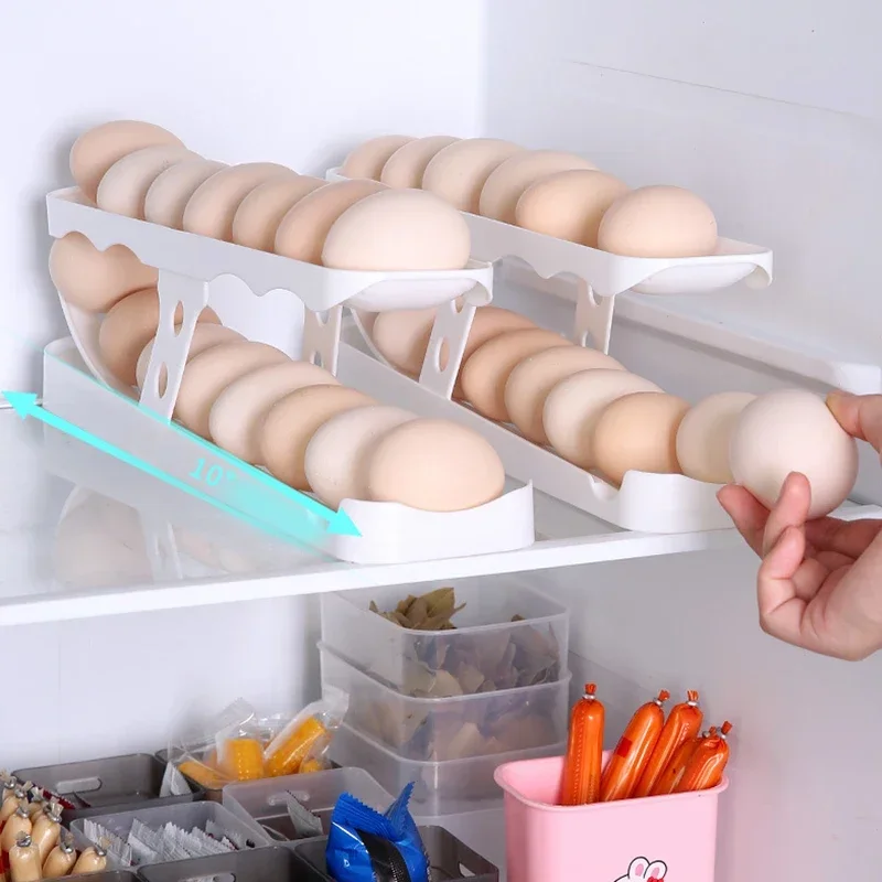 Automatic Rolling Holder Rack Fridge Egg Storage Box Container Kitchen Refrigerator Egg Dispenser Fridge kitchen organizer