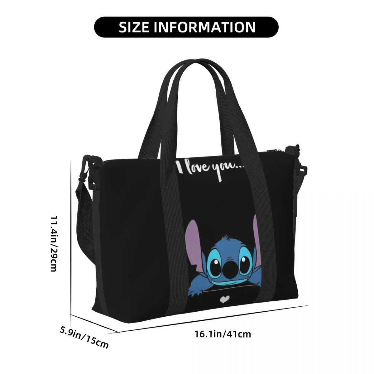 Custom Cute Stitch Beach Tote Bag Women Cartoon Big Compartment Beach Gym Travel Bags 4