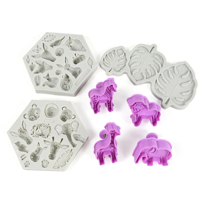 Forest Lion Animal Cookie Mold Turtle Leaves Fondant Biscuit Stamp Mould For Kids Jungle Birthday Hawaii Party Baking Cake Decor cookie cutter baking mold cookie mould cookie printing mold baking decorating tools cookie maker press kit