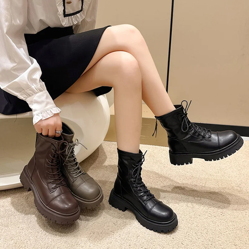 

Lady Boots Shoes Zipper Round Toe Boots-Women Ankle Med Rock Rubber Autumn 2023 Short Plush Hoof Heels Rome Fabric Solid Basic P