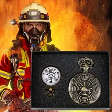 

Pocket Watch Sets for Men Fire Logo Engraving Pattern Souvenir Gift for Men Bronze Vintage Pocket Watch with Necklace Pedent
