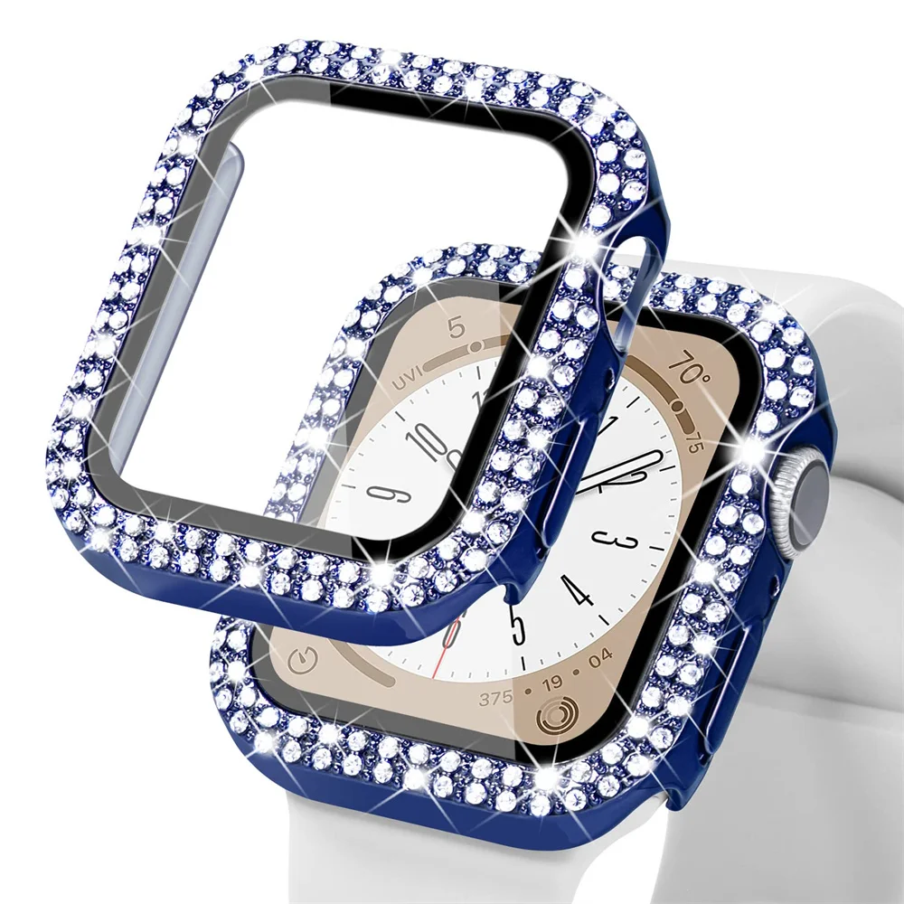 Luxury Diamond-Studded Apple Watch Case with Tempered Glass & Bumper Screen Protector