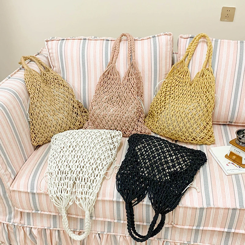 Summer Fashion Crochet Straw Handbag Bohemian Boho Woven Knit Shoulder Bag Aesthetic Raffia Beach Tote for Women