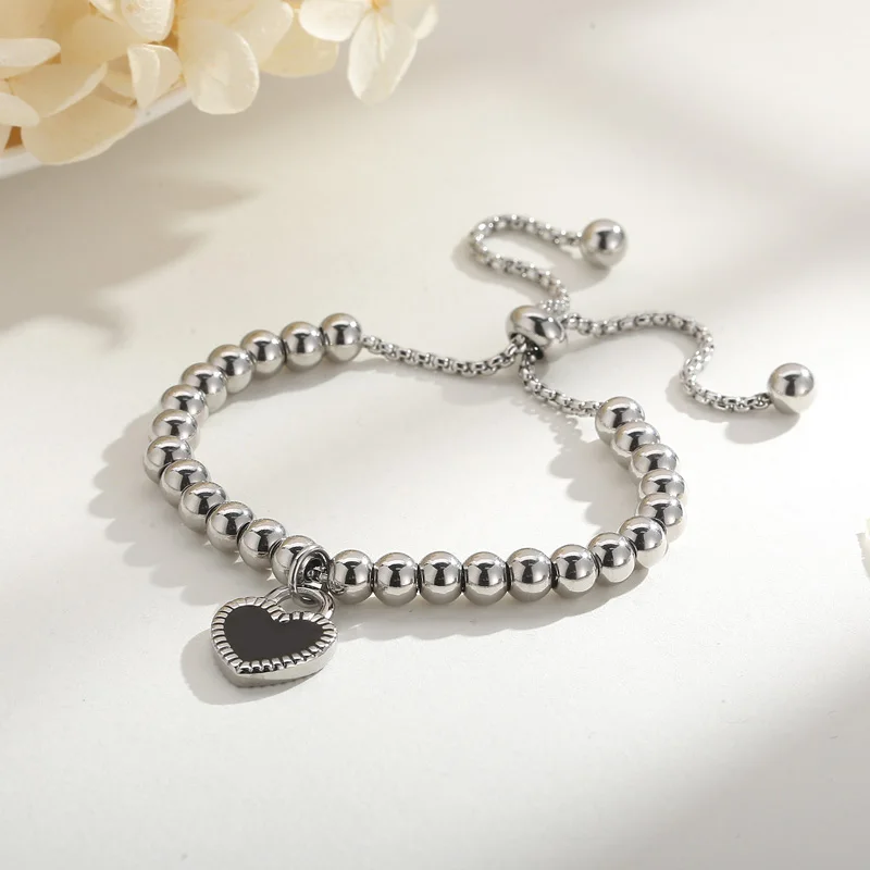 

Fashion Women Men Silver Color Gold Titanium Steel Round 6mm Chain Bead Bracelets Jewelry