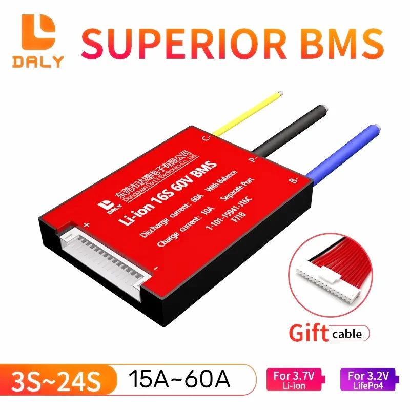 Daly 리튬 LiFePO4 BMS 3S24S 분할 포트 12V 24V 36V 48V 60V 72V 15A 20A 30A 40A 50A 60A 별..