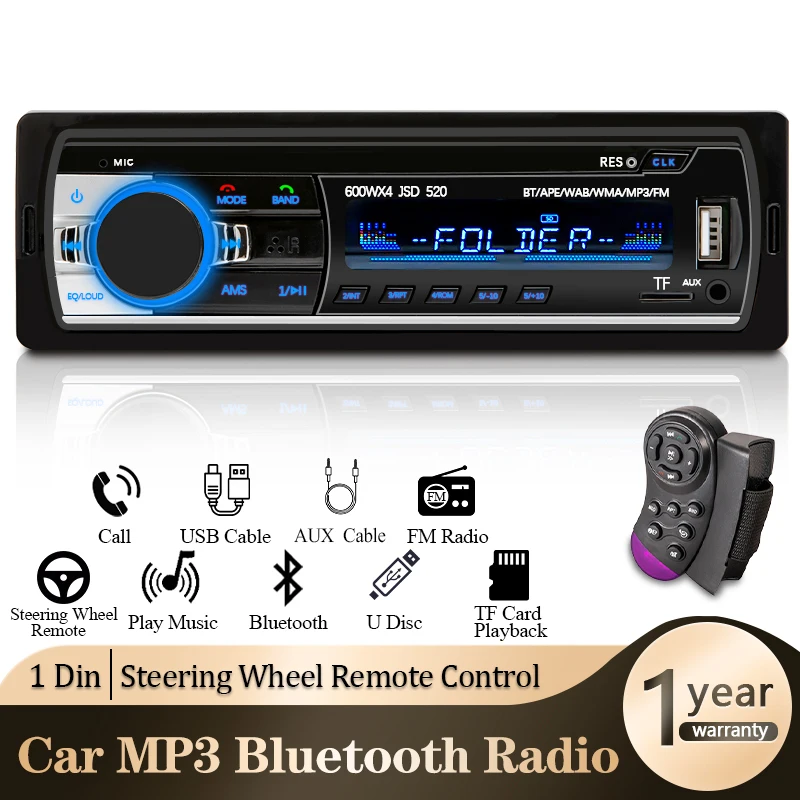 Car Radio Bluetooth Single DIN Car Stereo Audio, MP3 Player Car