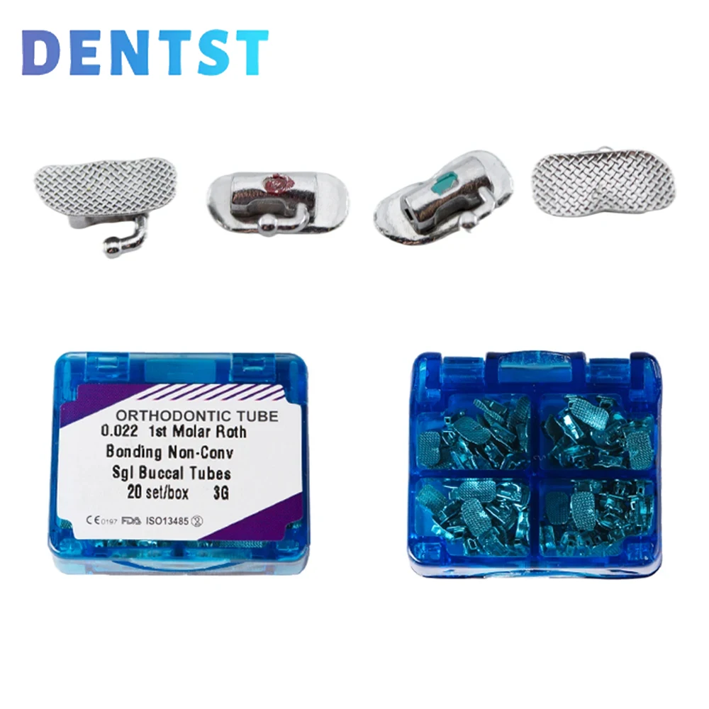 

Dental Orthodont 4-12PCS Buccal Tube Orthodontic 1st Molar Bondable Non-Convertible Single Tube Roth MBT Mesh Base