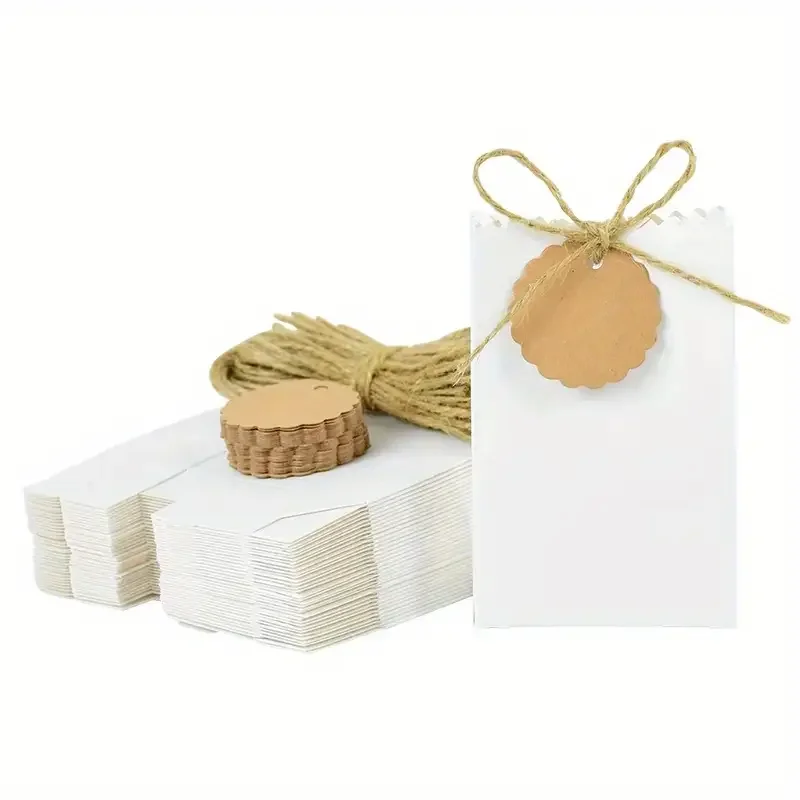 10/50 Kraftpapier-Geschenkboxen, weiße und braune Geschenktüten, DIY-Schnuranhänger, perfekt für Geburtstag, Hochzeit und Party-Geschenkverpackung – Detail 3