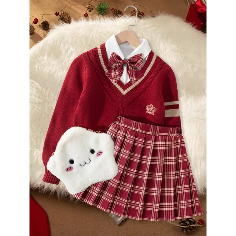 

Girls' JK set children's dress, big children's new western-style New Year red autumn and winter college style skirt JUPAOPAO