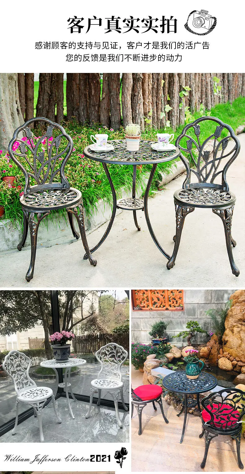 Garden Furniture Sets Balcony 3PCS Set Cast Aluminum European Outdoor Patio Furniture Leisure Iron Courtyard Garden Coffee Table