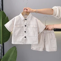 Vêtements d'été pour enfants garçons, vêtements de travail solides, T-Shirts à manches courtes avec dessin animé, pantalons courts, ensemble de survêtement 6