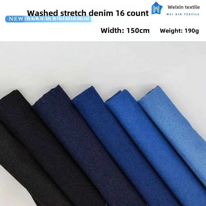 Washed Denim Fabric Elastic Slant Wash Blue Black Thin Denim Material for Clothing Mens Womens Kids Baby Clothing Accessories