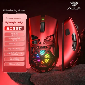 Aula SC620 Gaming Mouse Wireless Hollow-out PAW3311 Tri-mode Rechargeable Adjustable DPI Mouse for Desktop Laptop 6