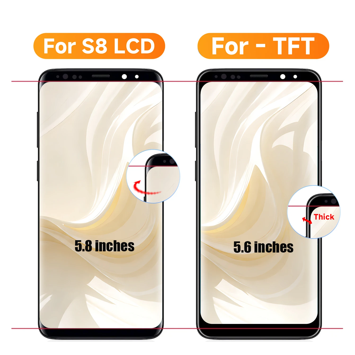 TFT 품질 LCD 터치 스크린 디지타이저 교체, 삼성 S8 G950 G950F 디스플레이 S8 플러스 G955 G955F 용 프레임 포함 S8 LCD