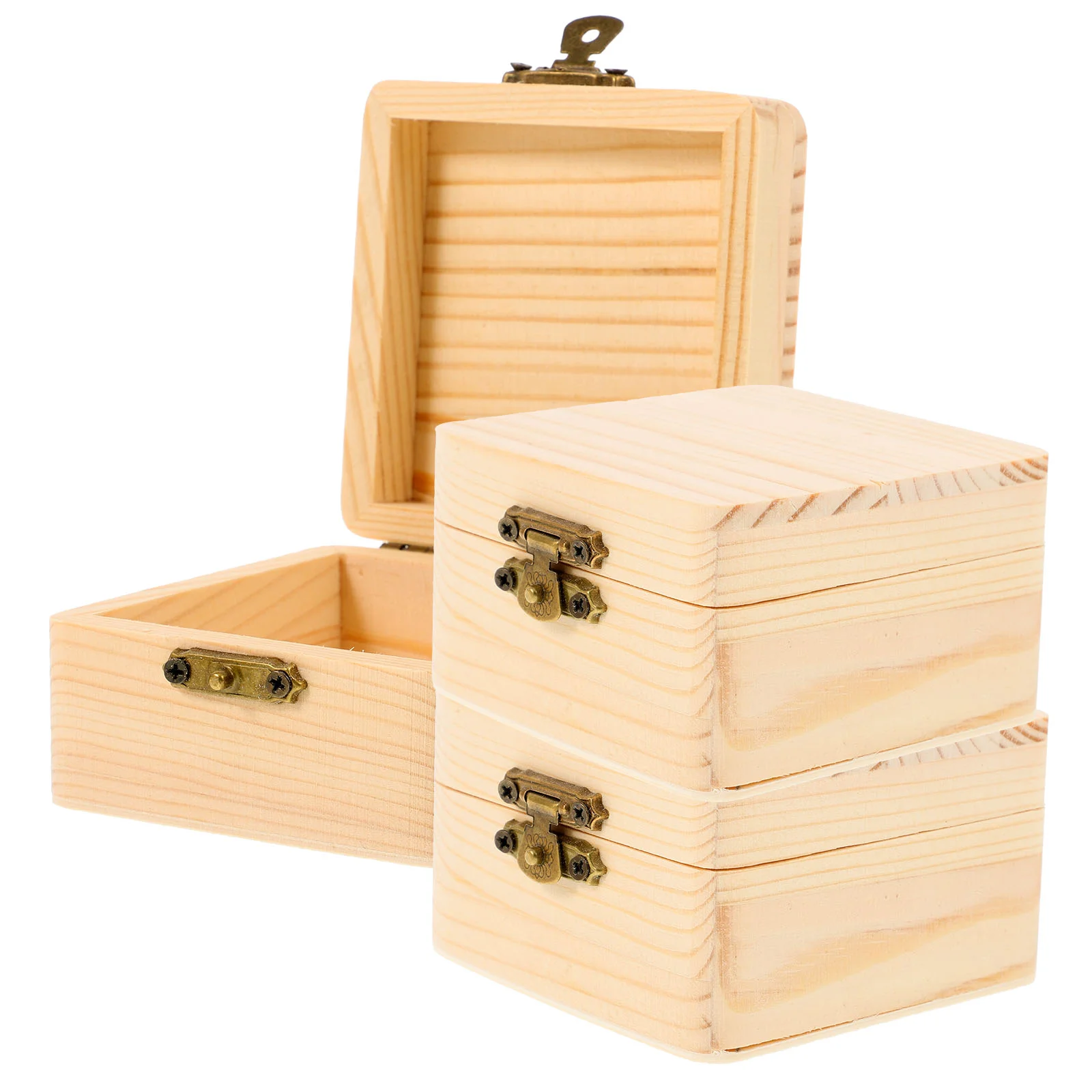 

3 Pcs Unfinished Wooden Case Square Multi-function Box DIY Clay Craft Graffiti Supplies Storage Lock Case for Home Shop Adults