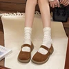 Womens Derby Shoes Soft Female Footwear Shallow Mouth British Style Loafers With Fur Leather Dress New Preppy Slip-on Mary Janes 3