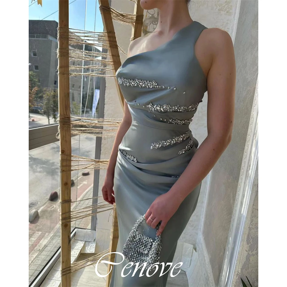 

Cenove 2024 Arab Dubai One Shoulder Prom Dress Floor-Length With Sleeveless Evening Fashion Elegant Party Dress For Women