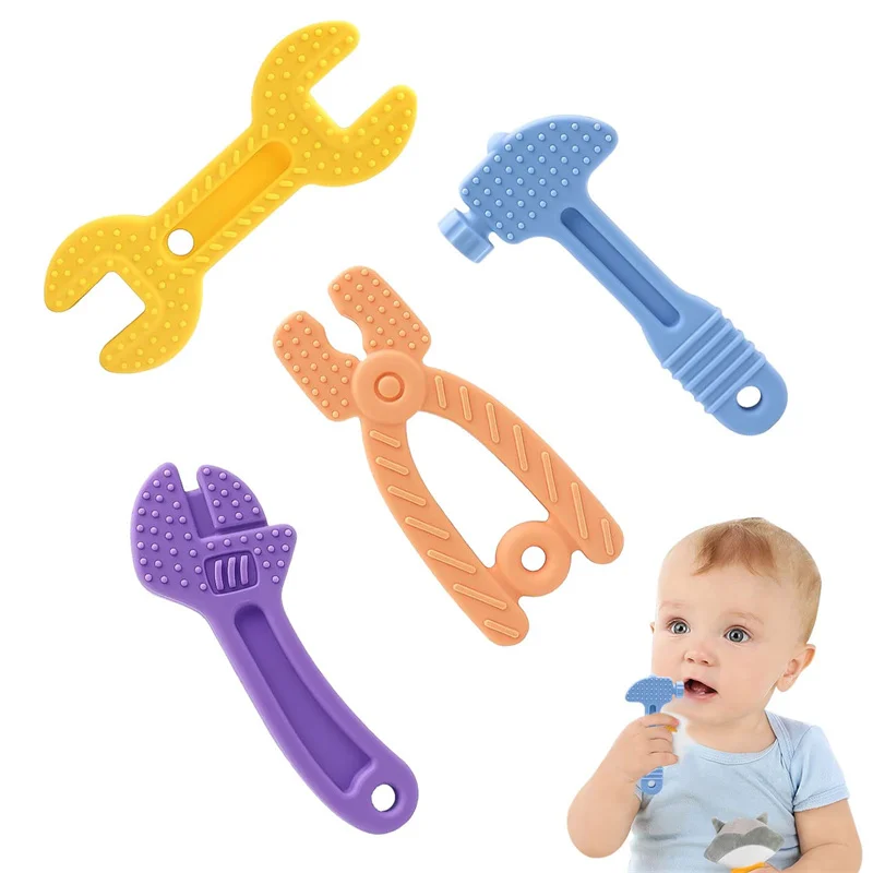 

Teething toys chew for baby 0-12 Months Soft Silicone Sucking Chew Toys Hammer Wrench Spanner Pliers Shape Boy Toys