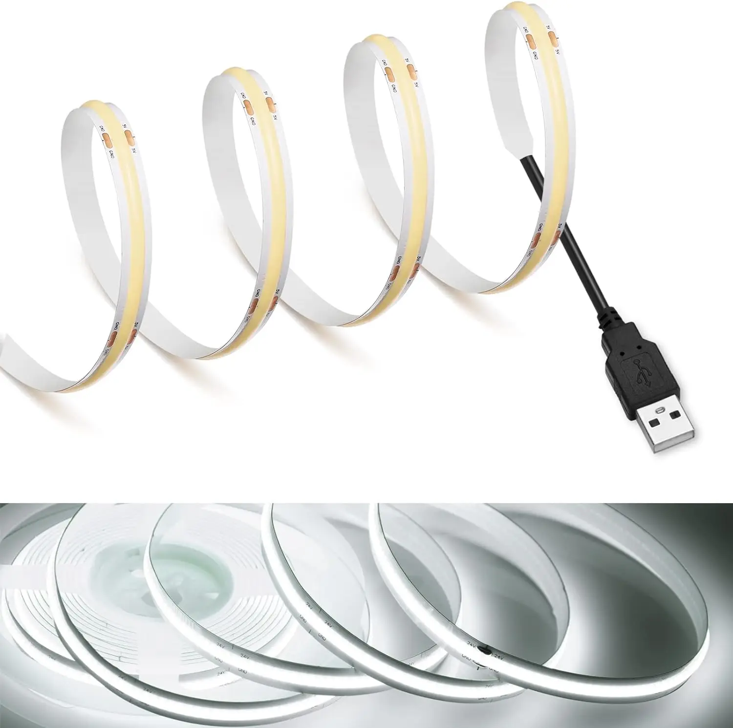 تيار مستمر 5 فولت USB LED COB قطاع أبيض دافئ أبيض...