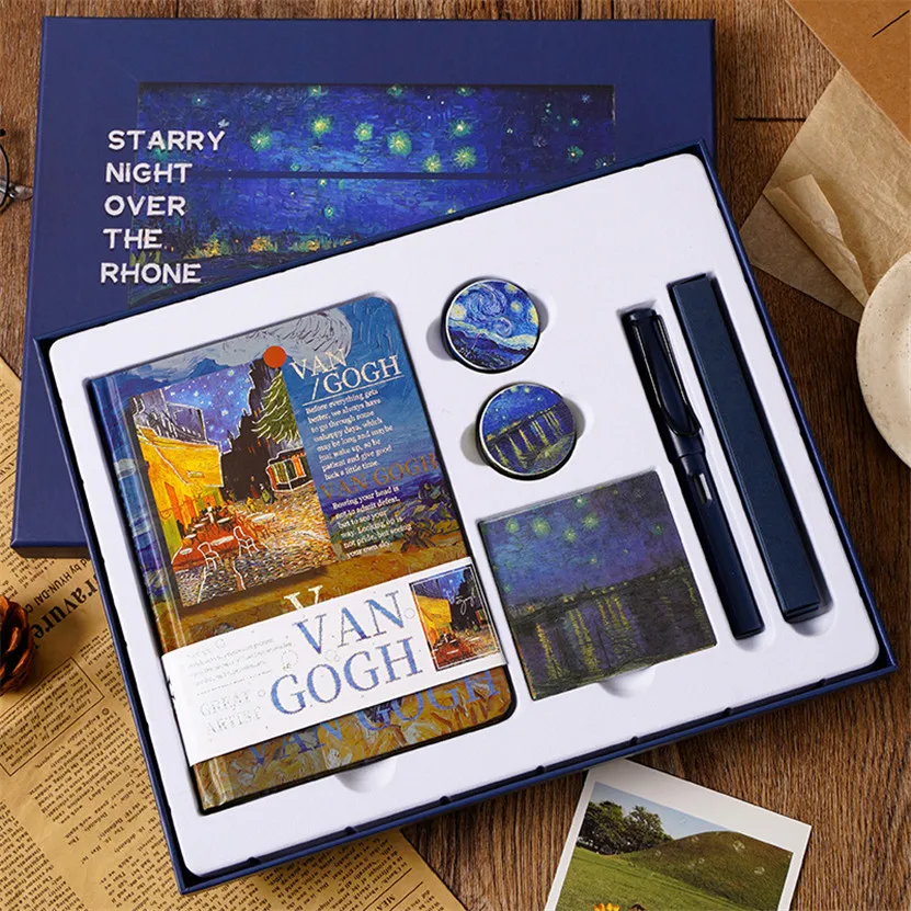 

Notebook Washi Tape Stationery Set Diary Bookmark Stickers Fountain Pen Gift Box Van Gogh Books For Writing Free Shipping Items