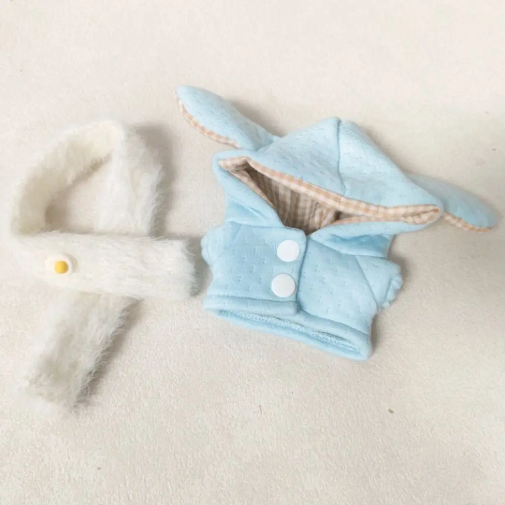 Ceative 10cm Doll Clothes Cartoon Rabbit Ear Blue Yellow Miniature Cap Coat Changing Dress Game Photo Prop Doll Overcoat Toy