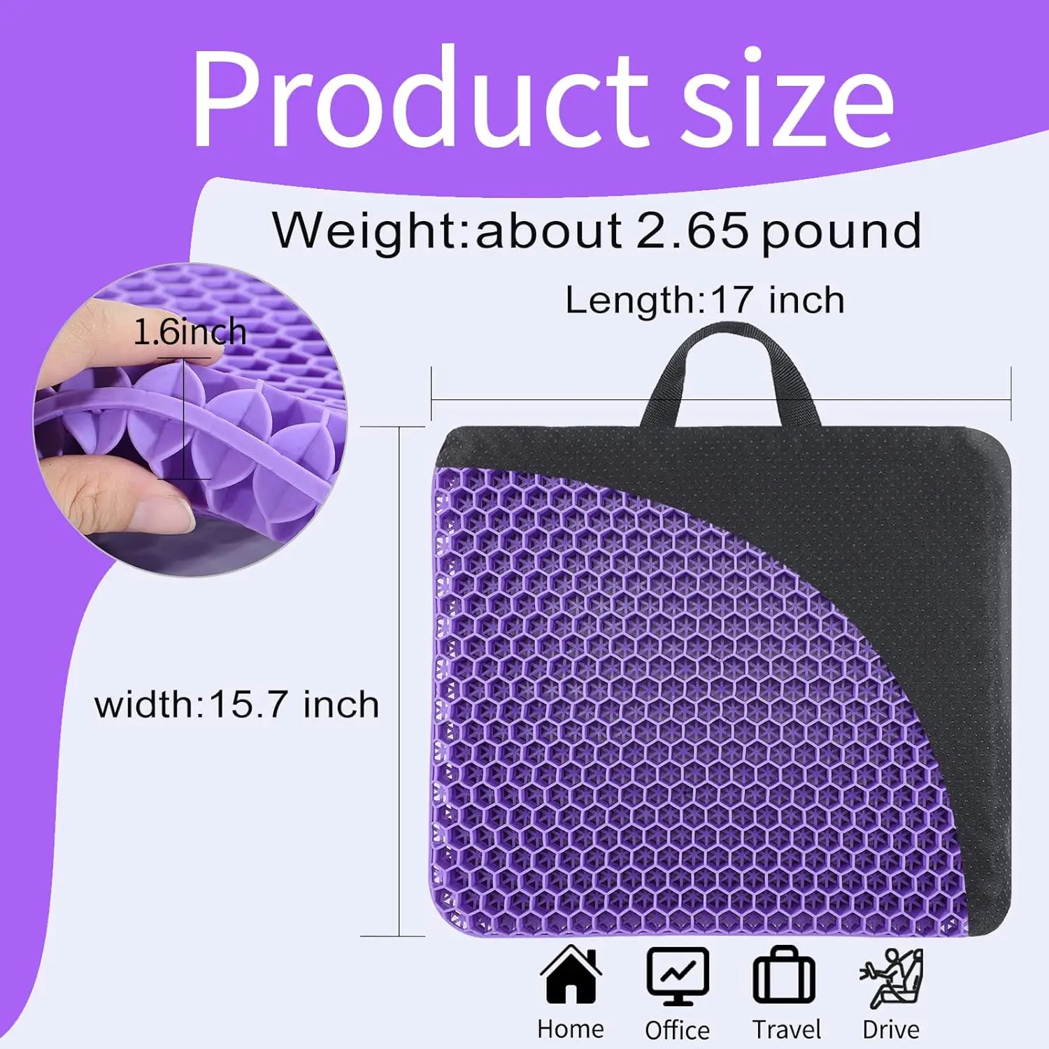 Breathable Honeycomb Purple Gel Seat Cushion for Long Sitting, Tailbon