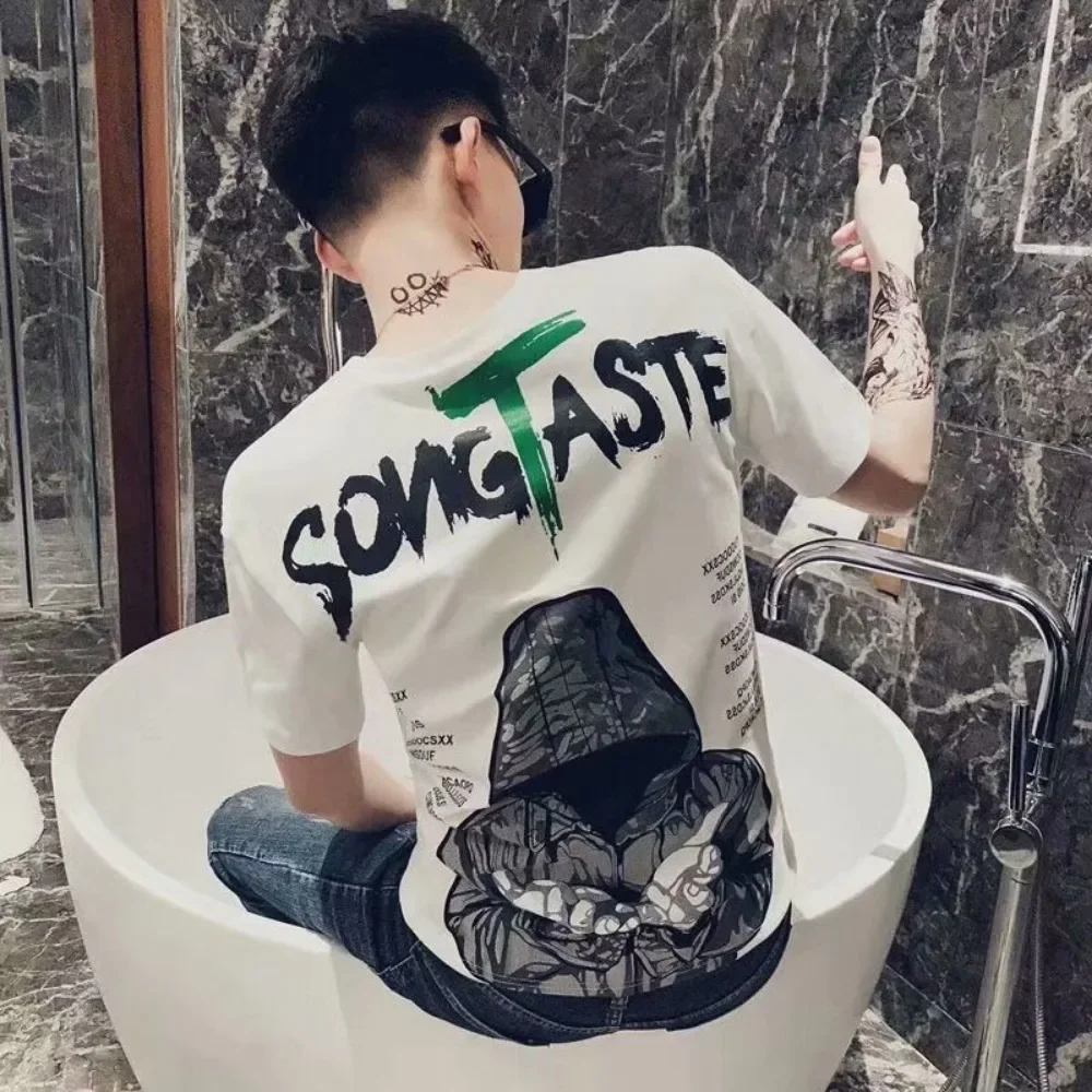 Camiseta de manga corta de verano con gráfico de Katoen para hombre, camisetas de anime para hombre, ropa de calle estampada, ropa genial con alfabeto Kpop