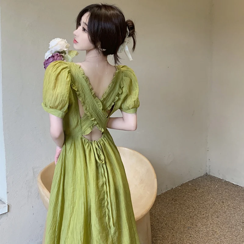 

Сексуальное Вечерние Платье миди с открытой спиной, женское модное элегантное платье с квадратным воротником в Корейском стиле, 2023 летнее повседневное пляжное платье Y2k 4XL