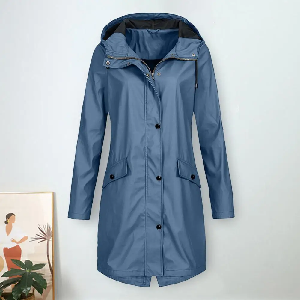 

Windproof Long Coat Stylish Women's Windproof Rain Jacket with Hood Long Sleeve Design Multiple Pockets for Autumn Winter Male