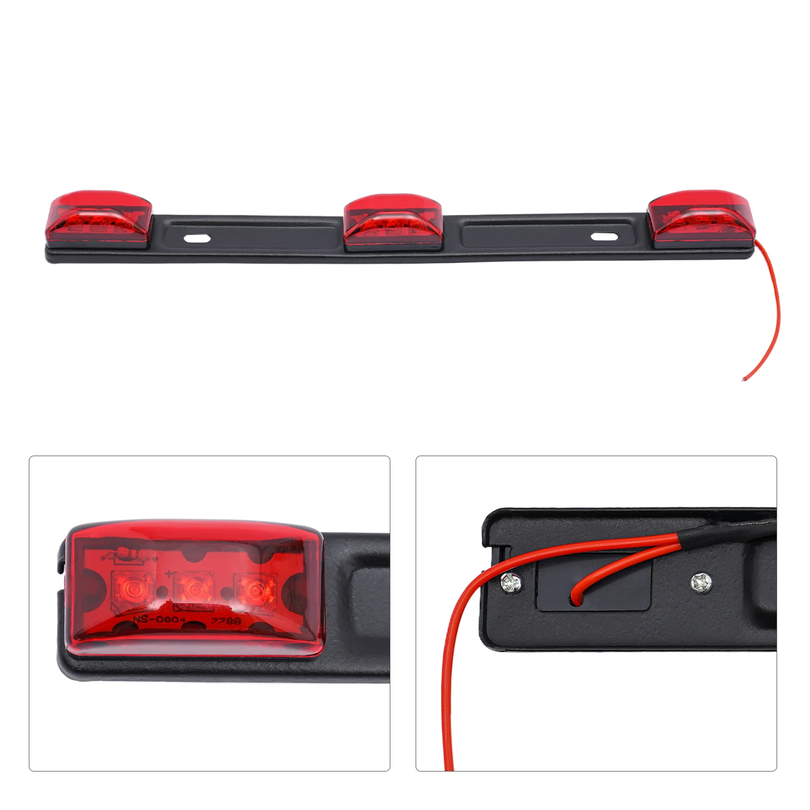 

Stainless Red LED Rear Clearance ID Marker Light Bar Truck Trailer Tail Lamp Set