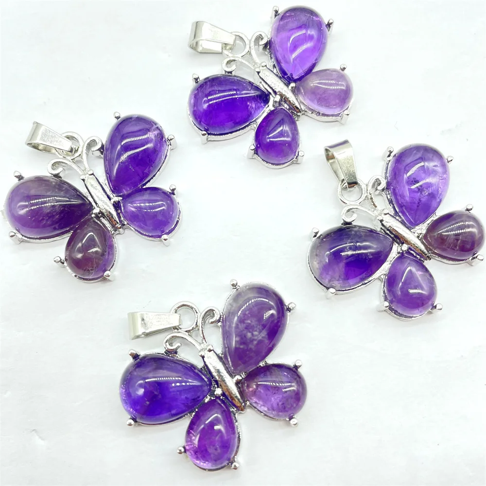 Natural Stone Quartz Crystal Amethysts Animal butterfly charm Pendant DIY Jewelry Making Necklace Accessories Women Gift 10pcs 5
