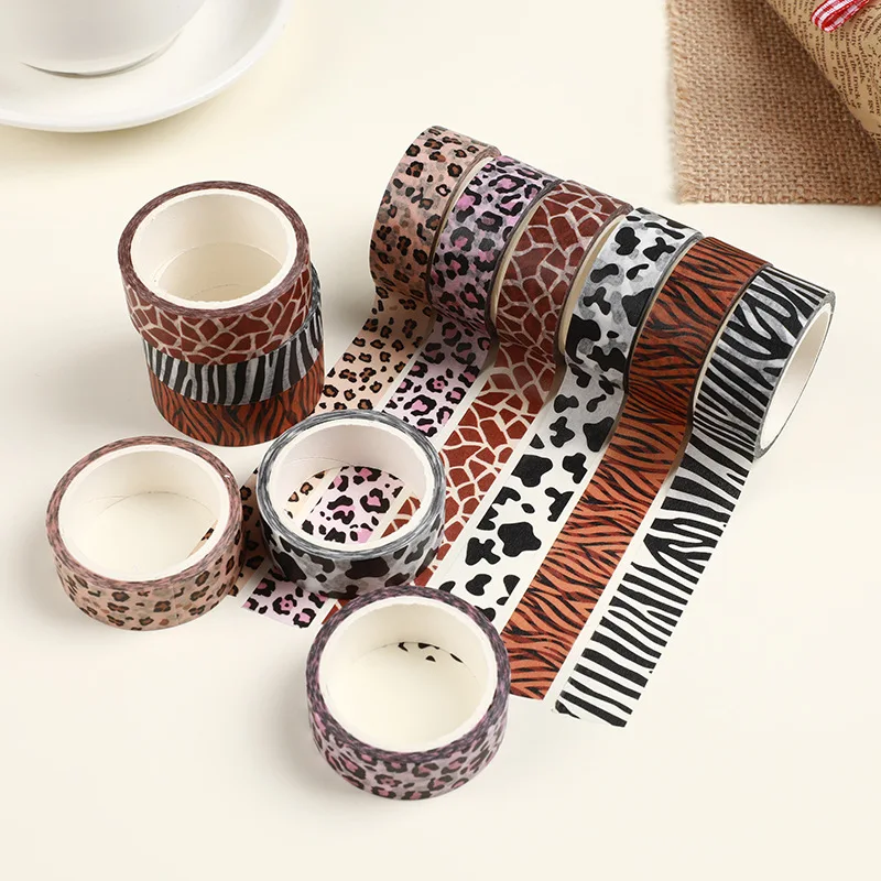 6 Rotoli Washi Tape E Paper Tape Leopard Tiger Milk Cow Print Hand Account Tape Adesivi Decorativi Fai Da Te Materiale Scolastico