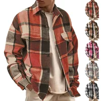 Chemise en flanelle à carreaux pour homme, chemise boutonnée à manches longues, style décontracté printemps-automne, veste à carreaux coupe ample pour 6