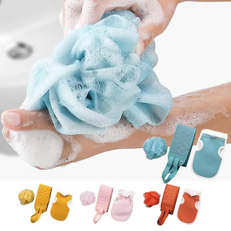 

Bath Scrubber Set with Long Handle and Shower Glove Bath Ball Set Safe and Deep Cleaning for Children the Elderly Men Women