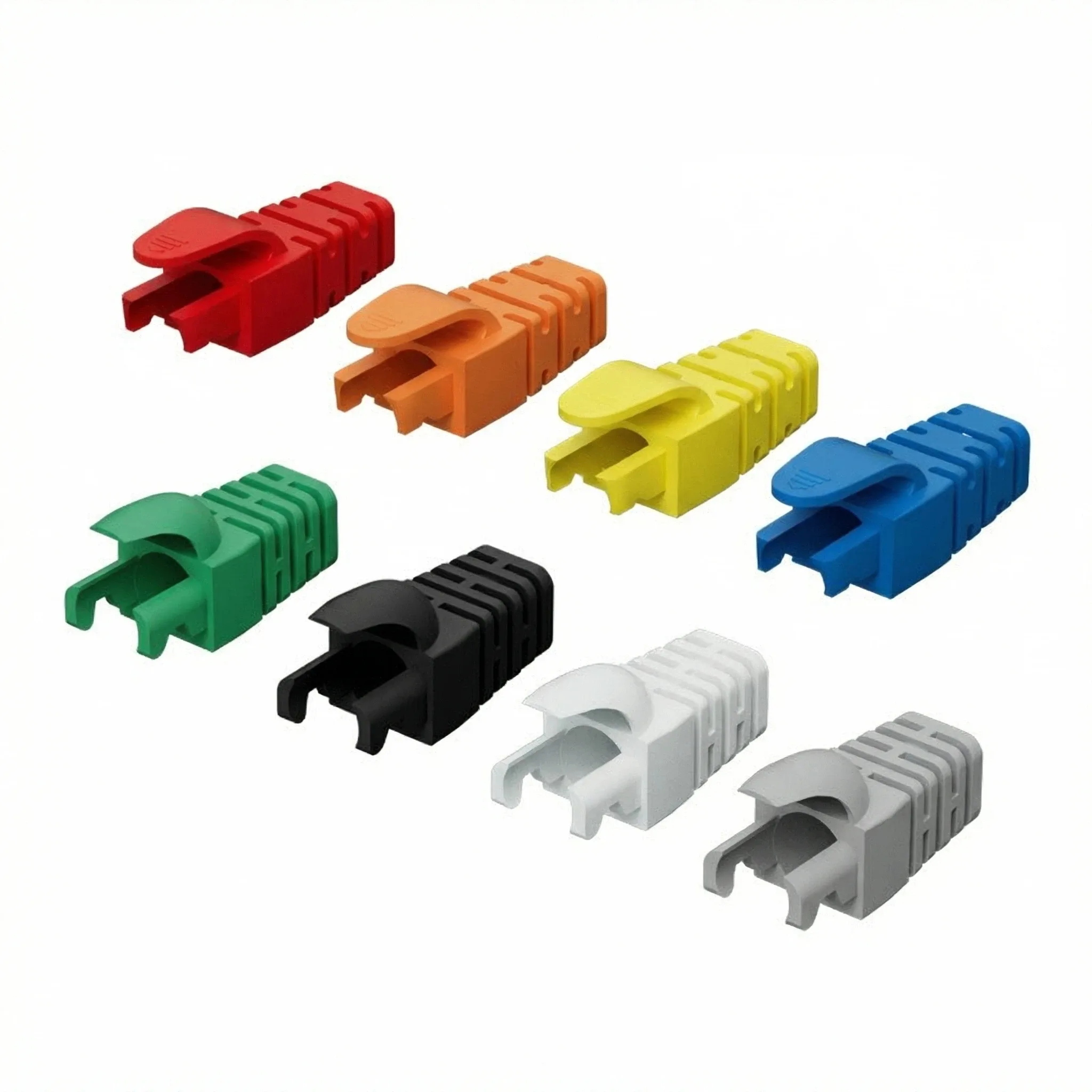 50개 RJ45 Cat6 CAT5E 비차폐 통과형 커넥터 및 스트레인 릴리프 부츠 키트 금도금 8P8C RJ45 모듈형 플러그