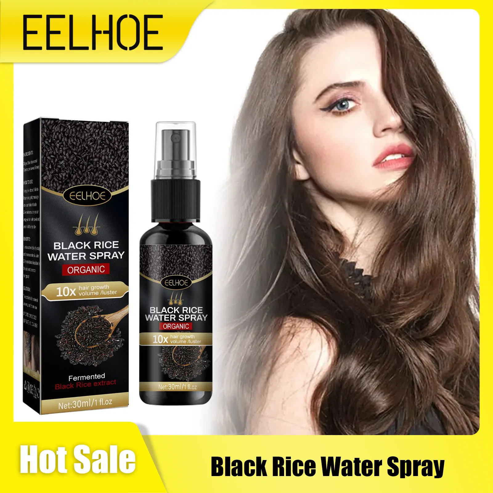 Black Rice Hair Growth Spray Frizzy Hair Treatment Smoothing Nourish Scalp Follicles Baldness Repair Damage Regrowth Spray