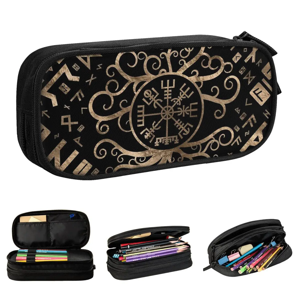 

Vegvisir Tree Of Life Yggdrasil And Runes Pencil Case Viking Pen Box Bag Kids Big Capacity Office Zipper Pencil Box