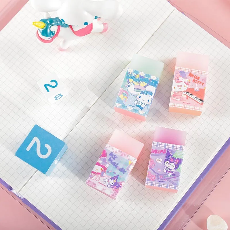 

24pcs Sanrio Family eraser cute cartoon Kuromi Cinnamoroll Melody Jelly eraser Colored Scraper eraser student supplies wholesale