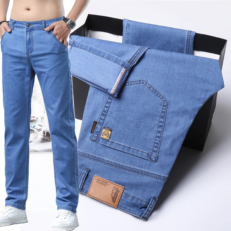 남성용 얇은 데님 청바지, 캐주얼 루즈 스트레이트 레그 데님 청바지, 하이 퀄리티 남성용 데님 바지, 가을, 신상 
