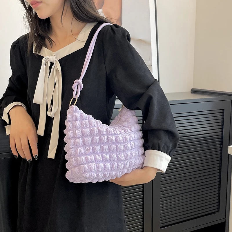 Solid Shoulder Side Bag Fashion Bags Cute Ladies Fresh Bubble Bag Women's Soft Pleated Underarm Bag Tote Bags for Women