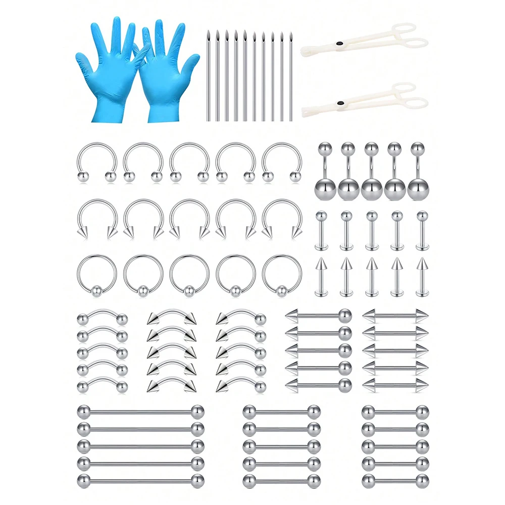 Edelstahl Piercing Kit 14G/16G Bauchnabel Piercing Kit Septum Piercing Kit Lippe Zunge Nippel Ohr Piercing Kit
