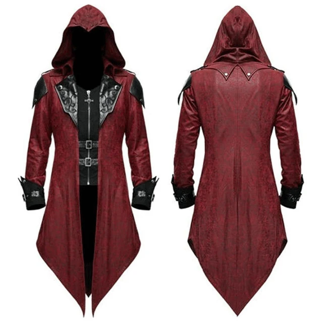 Mens Red Jacquard Steampunk Gothic Tailcoat Jacket Medieval Renaissance Pirate Vampire Halloween Uniform Stage Cosplay Costumes 2