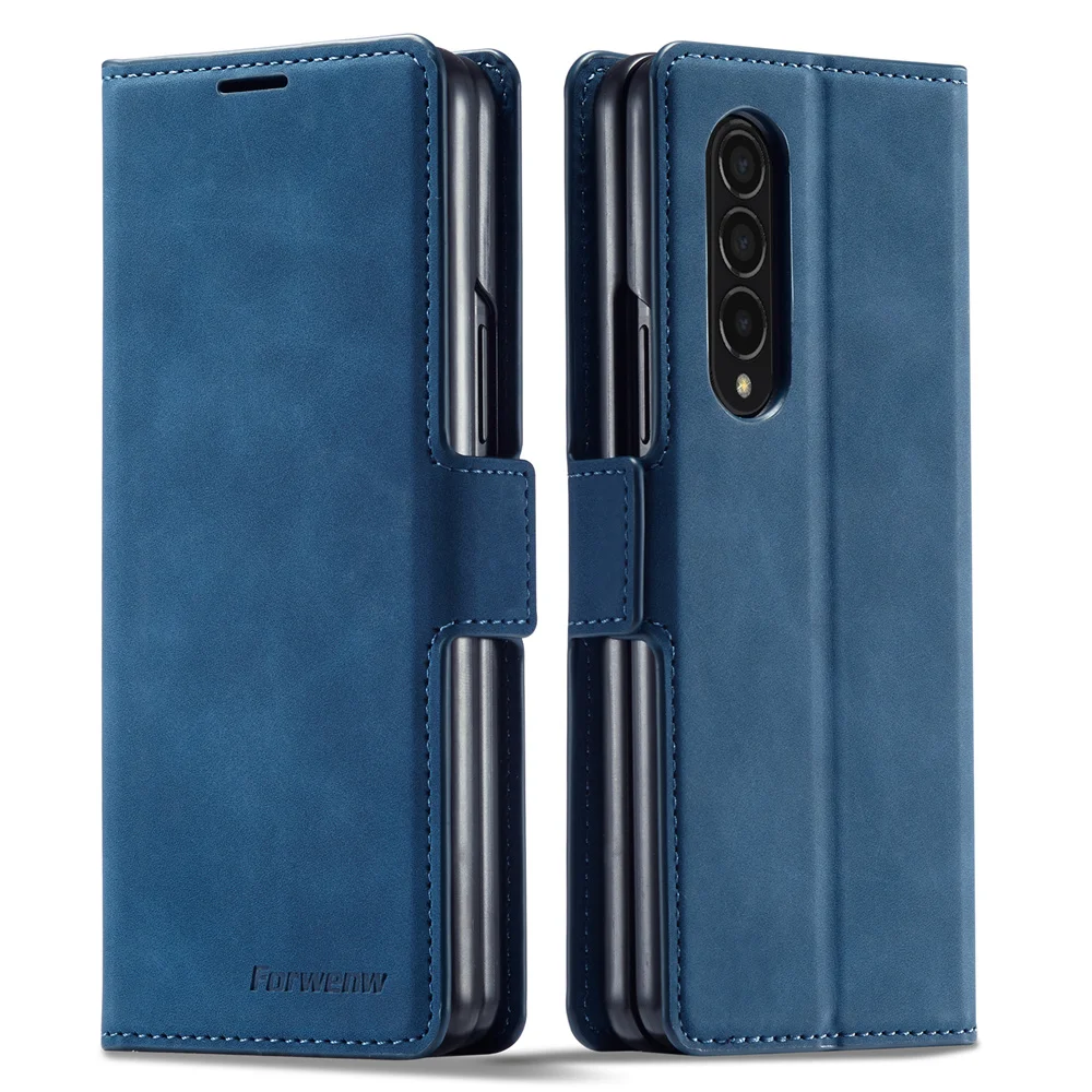 Luxury Calfskin Magnetic Flip Leather Case for Galaxy Z Fold 3/Z Fold 4 Full Protection Folding Wallet Case Phone Book